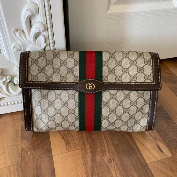 Gucci Handbags - SOLD 🚫 Gucci Parfums Monogram Brown Large Clutch